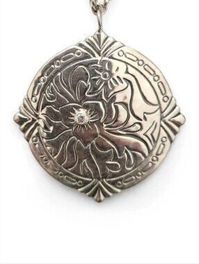 Silpada Silver Floral Medallion Necklace with Clear Stone